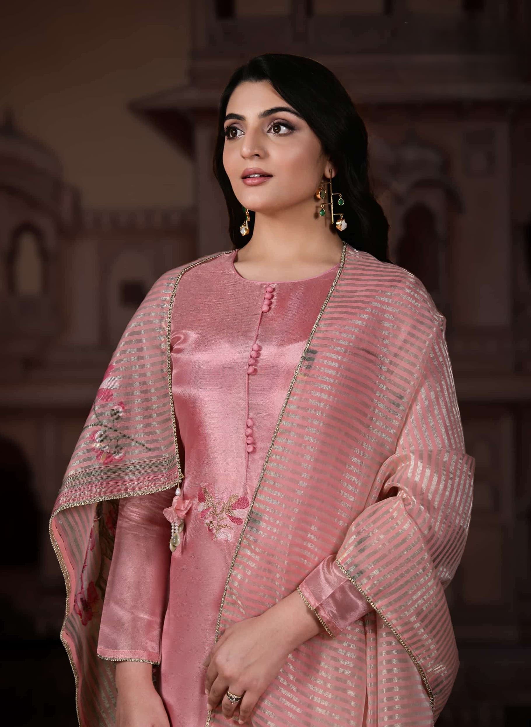 Blush Pink Luminous Shimmer Silk Unstitched Three Piece