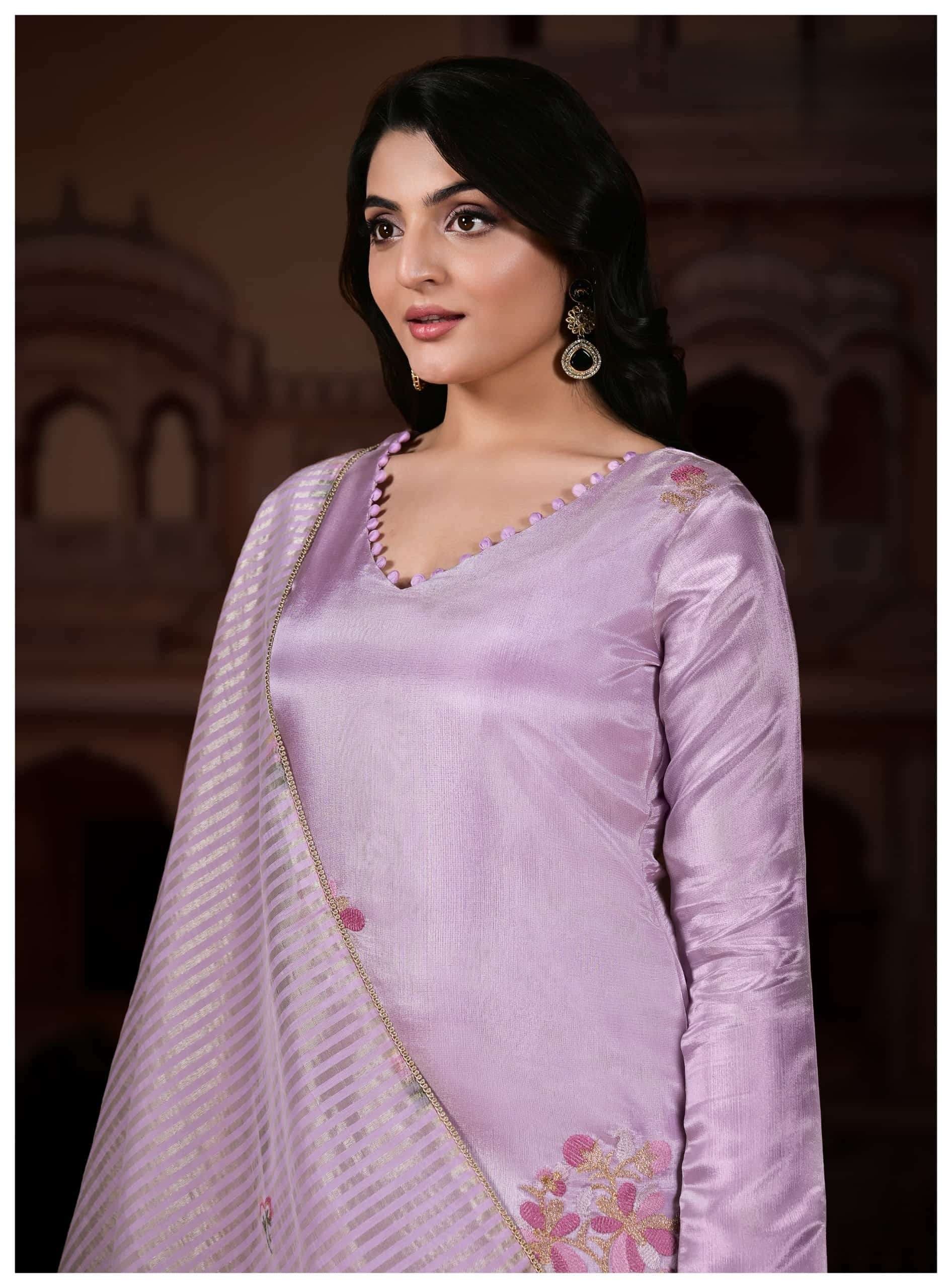 Lavender Luminous Shimmer Silk Unstitched Three Piece